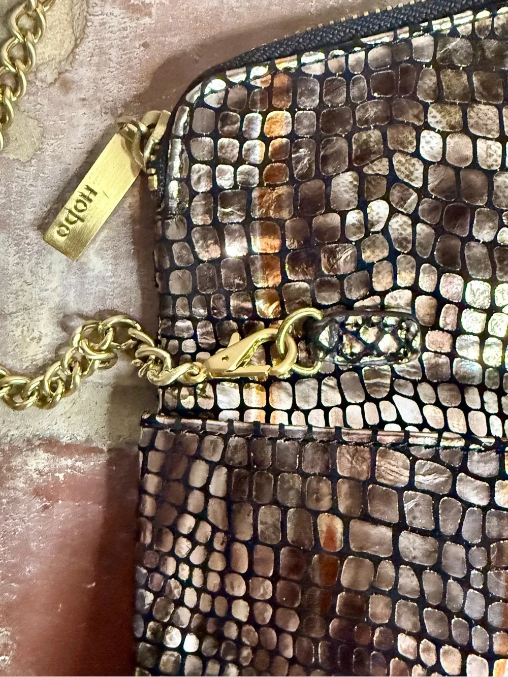 HOBO “Daria” Metallic Snake Print Leather Crossbody/Wristlet Convertible